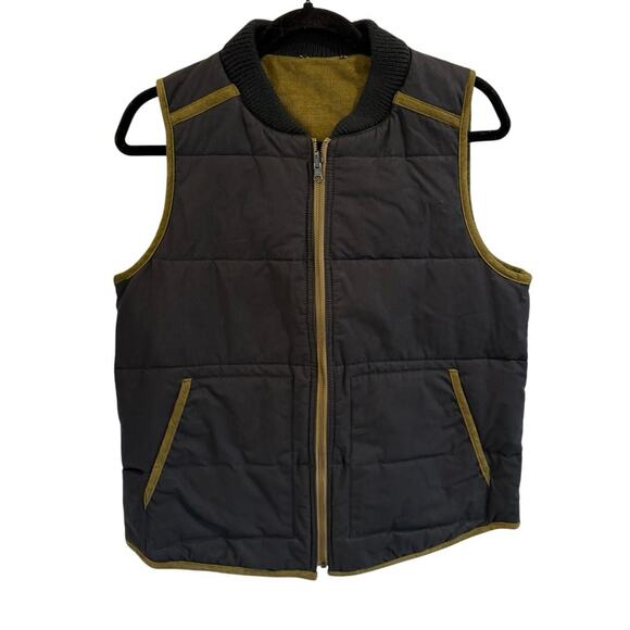 Toad & Co Sz L Mcway Reversible Black Puffer Vest Corduroy Zip Front Fall Cabin - Picture 2 of 10